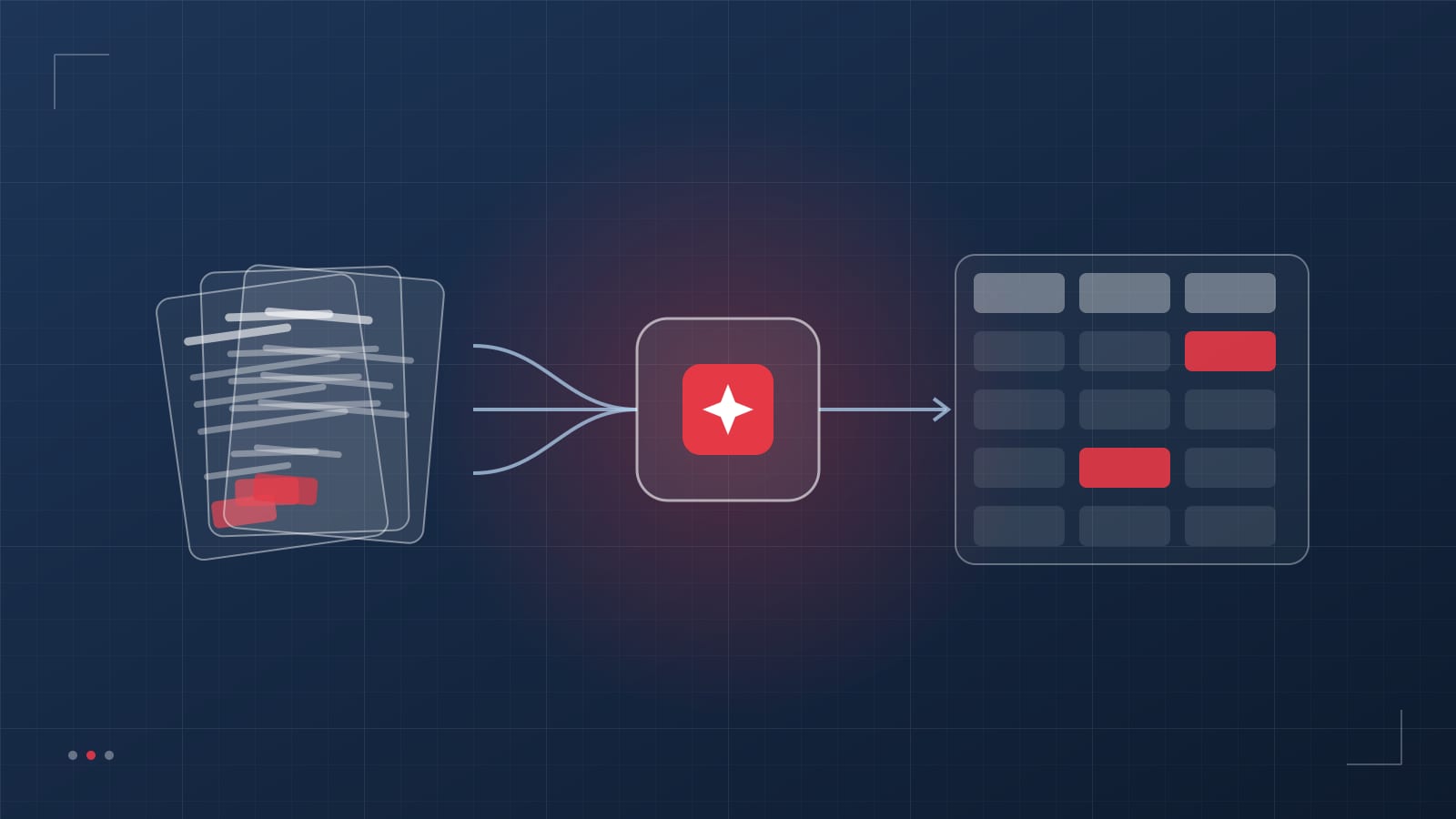 Claim documents flowing through an AI processor into structured data